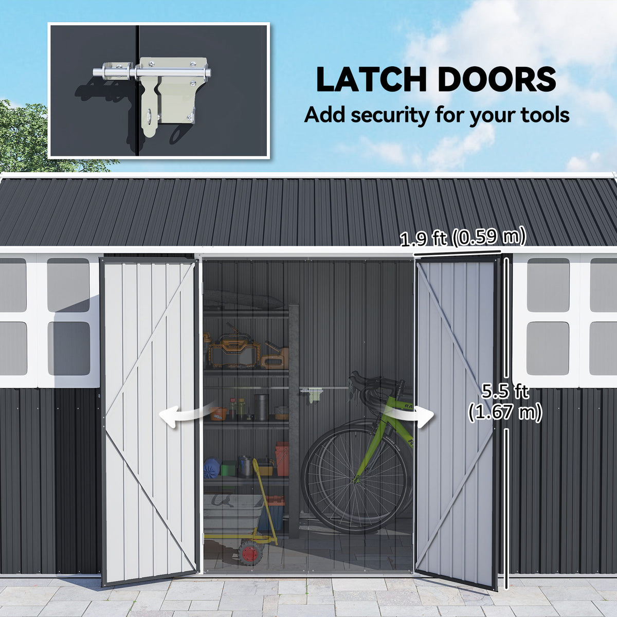 8.5' x 5.5' Metal Garden Storage Shed, Outdoor Tool Storage House with Lockable Door, Vents, Sloped Roof – view 20