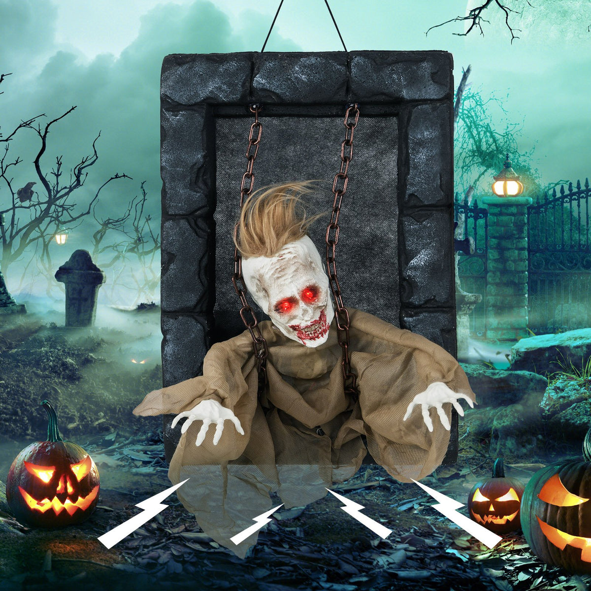 Halloween Hanging Animated Zombie Prisoner Decoration Sound-Activated view 5