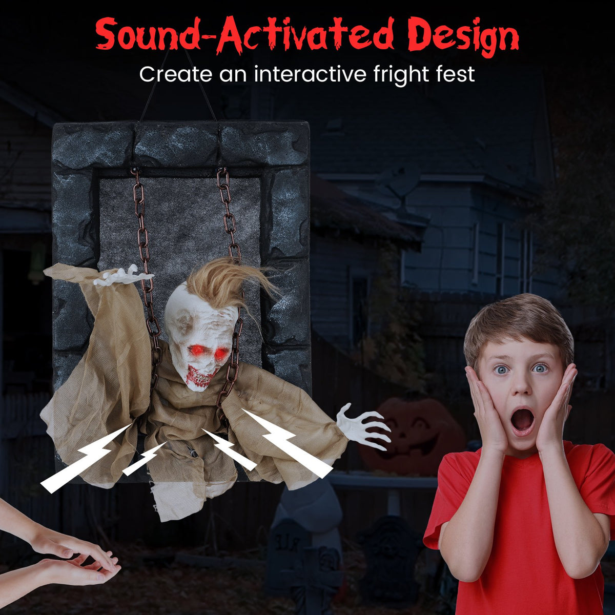 Halloween Hanging Animated Zombie Prisoner Decoration Sound-Activated view 7