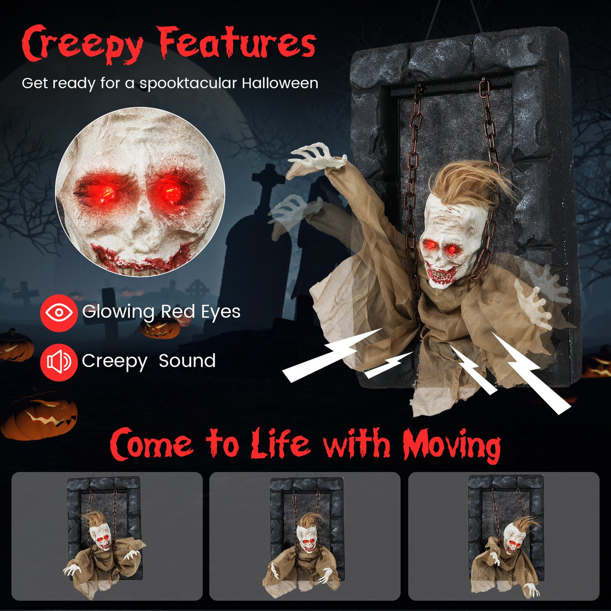 Halloween Hanging Animated Zombie Prisoner Decoration Sound-Activated view 8