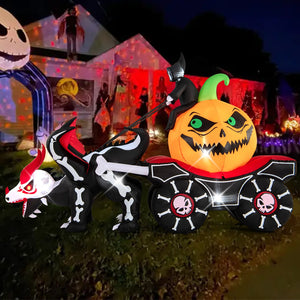 Halloween Inflatable LED Lighted Carriage with Pumpkin and Skeleton Dragon view 2