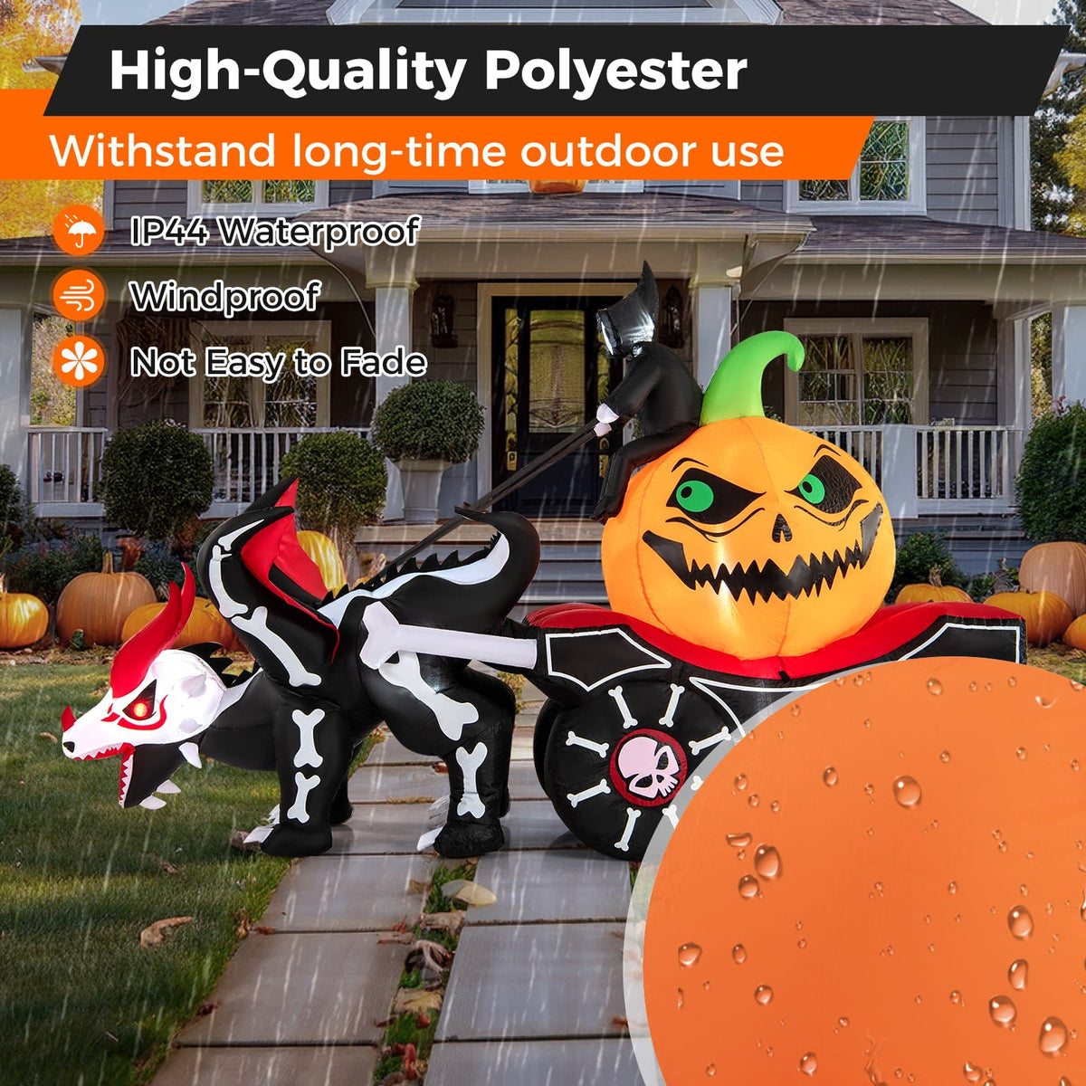 Halloween Inflatable LED Lighted Carriage with Pumpkin and Skeleton Dragon view 6