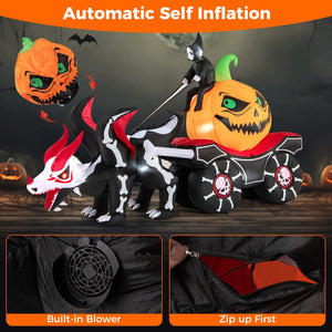 Halloween Inflatable LED Lighted Carriage with Pumpkin and Skeleton Dragon view 7