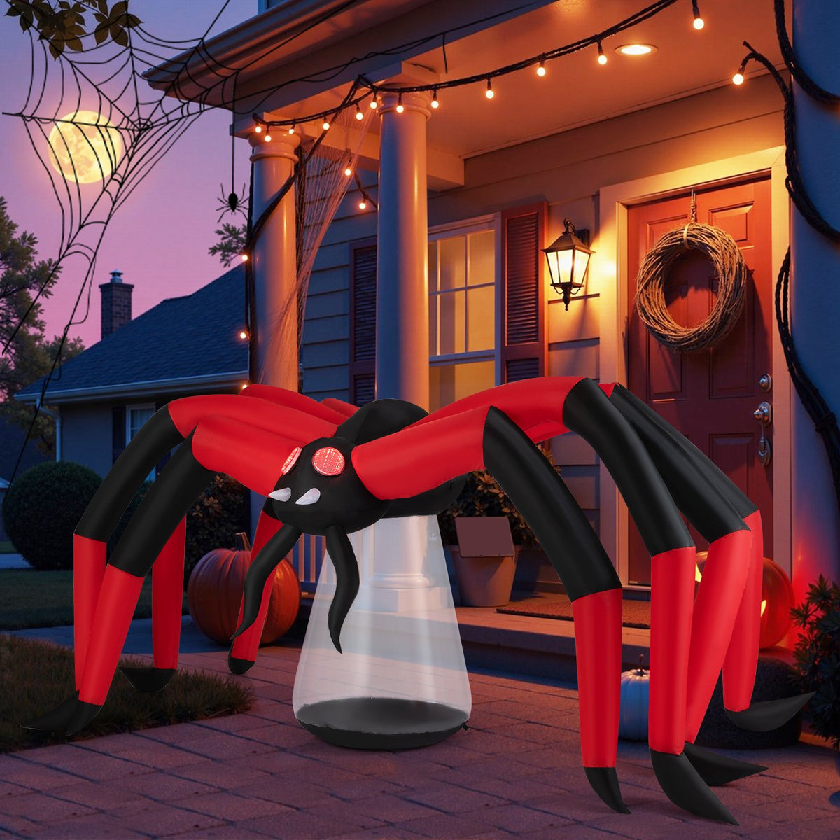 Halloween Inflatable Spider Blow Up Yard Scary Spider with Red Tunnel Light Eyes view 3