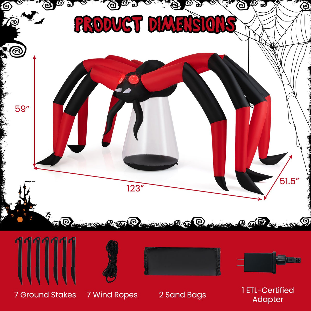 Halloween Inflatable Spider Blow Up Yard Scary Spider with Red Tunnel Light Eyes view 4
