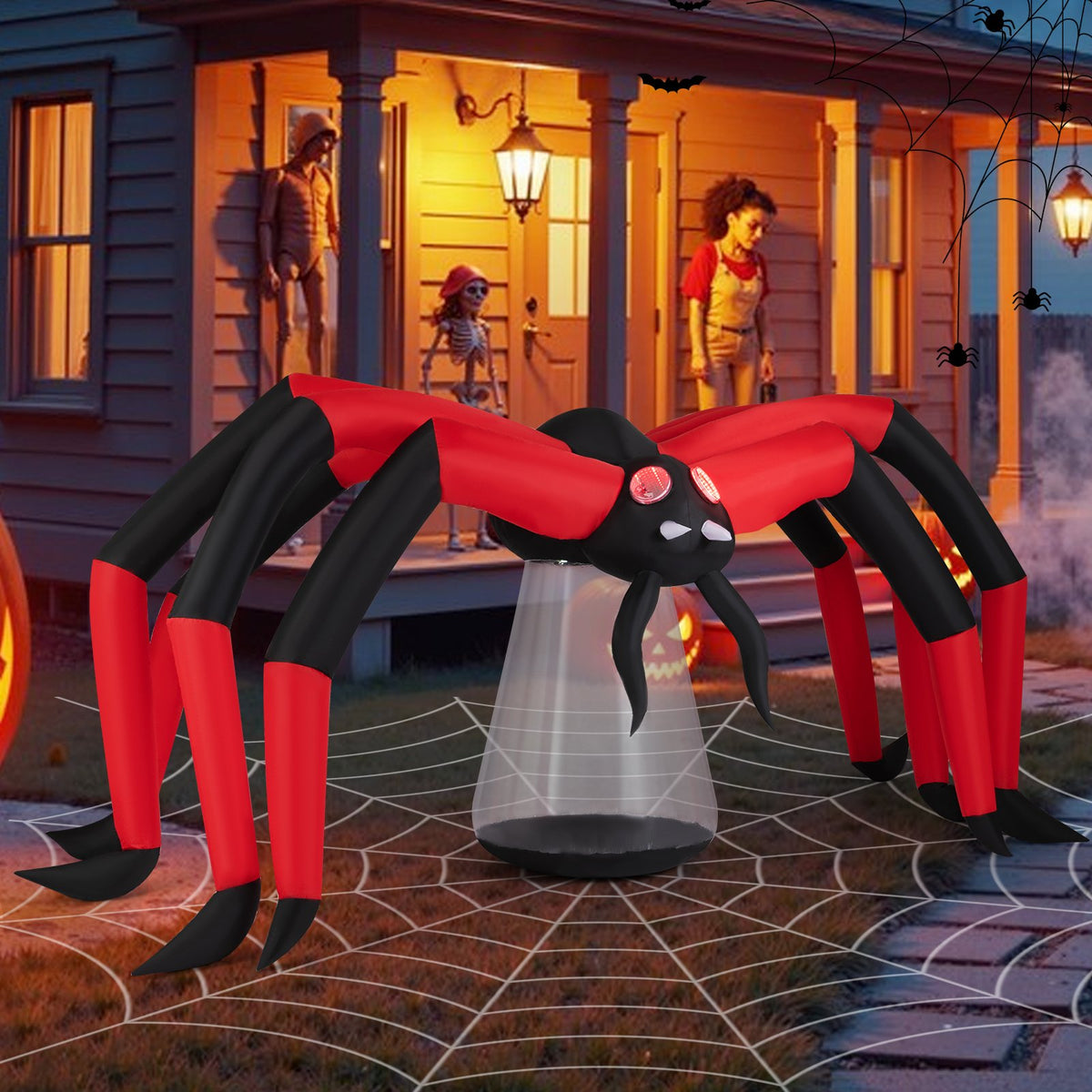 Halloween Inflatable Spider Blow Up Yard Scary Spider with Red Tunnel Light Eyes view 5