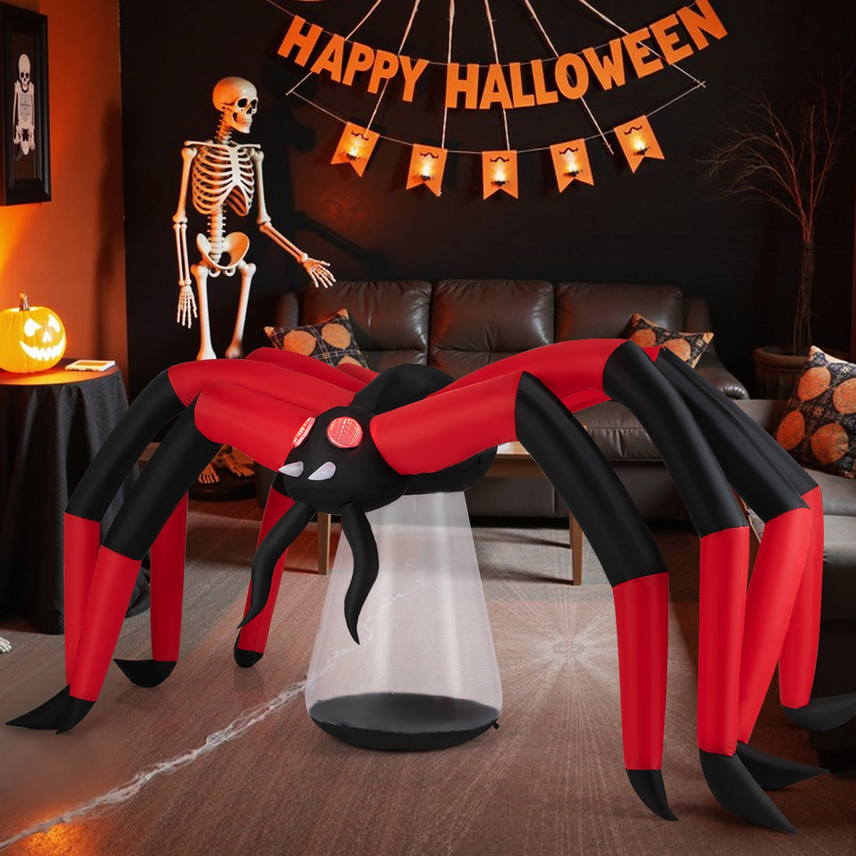 Halloween Inflatable Spider Blow Up Yard Scary Spider with Red Tunnel Light Eyes view 6