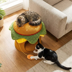 Hamburger Cat Nest with Chicken Drumstick Toy and Removable Cushion for Indoor Cats-Yellow view 3
