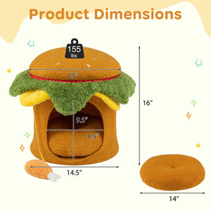 Hamburger Cat Nest with Chicken Drumstick Toy and Removable Cushion for Indoor Cats-Yellow view 5