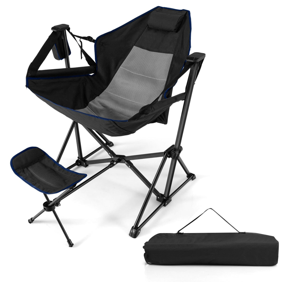 Hammock Camping Chair with Retractable Footrest and Carrying Bag-Black view 4
