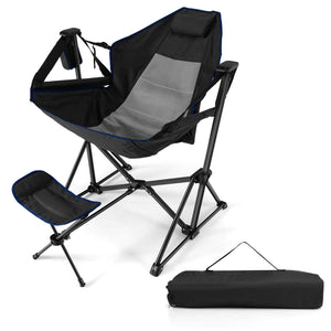 Hammock Camping Chair with Retractable Footrest and Carrying Bag-Black view 4