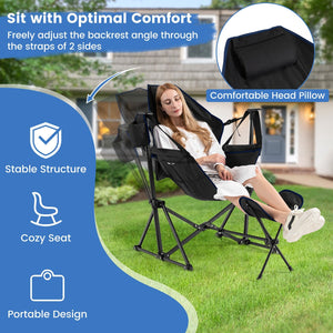Hammock Camping Chair with Retractable Footrest and Carrying Bag-Black view 6