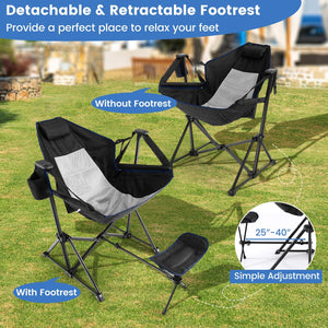Hammock Camping Chair with Retractable Footrest and Carrying Bag-Black view 8