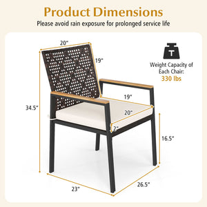Hand-Woven PE Patio Dining Chairs Set of 4 with Acacia Wood Armrests for Yard-Beige view 4