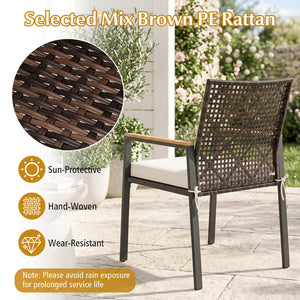 Hand-Woven PE Patio Dining Chairs Set of 4 with Acacia Wood Armrests for Yard-Beige view 8