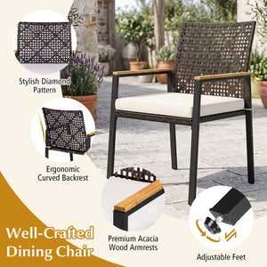 Hand-Woven PE Patio Dining Chairs Set of 4 with Acacia Wood Armrests for Yard-Beige view 9