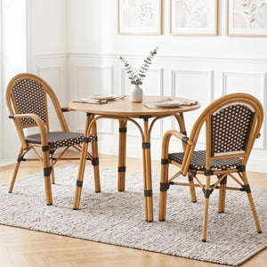 Hand-Woven PE Wicker Outdoor French Bistro Chairs Set of 2-Brown view 2