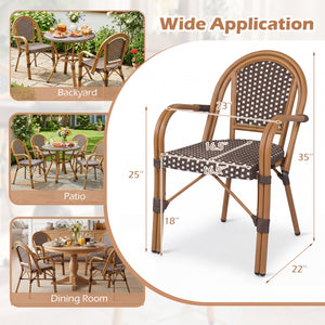 Hand-Woven PE Wicker Outdoor French Bistro Chairs Set of 2-Brown view 4