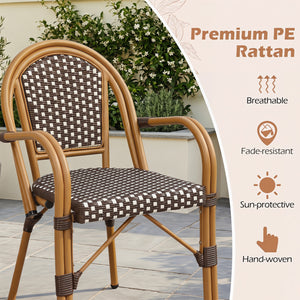 Hand-Woven PE Wicker Outdoor French Bistro Chairs Set of 2-Brown view 5