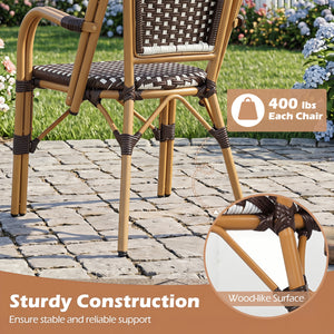 Hand-Woven PE Wicker Outdoor French Bistro Chairs Set of 2-Brown view 6