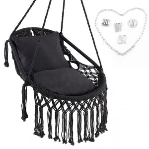 Hanging Hammock Chair with Soft Seat Cushions and Sturdy Rope Chain-Black