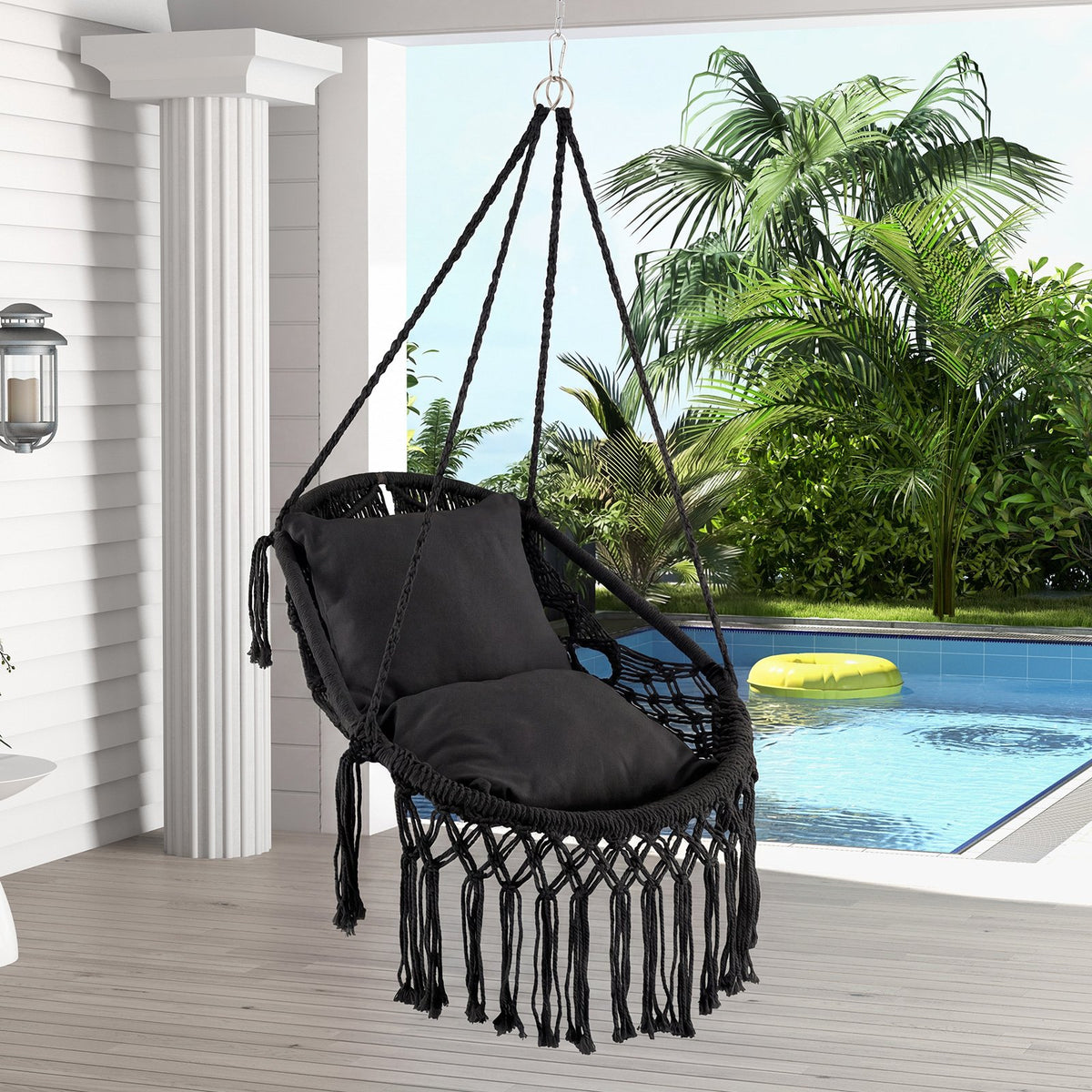 Hanging Hammock Chair with Soft Seat Cushions and Sturdy Rope Chain-Black view 2