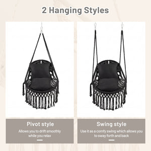 Hanging Hammock Chair with Soft Seat Cushions and Sturdy Rope Chain-Black view 5