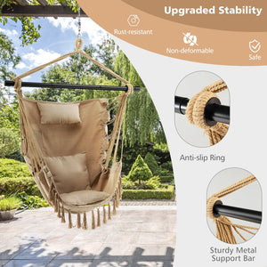 Hanging Rope Swing Chair with Soft Pillow and Cushions-Beige view 3