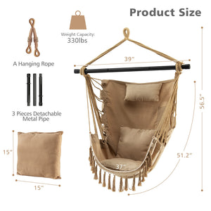 Hanging Rope Swing Chair with Soft Pillow and Cushions-Beige view 4