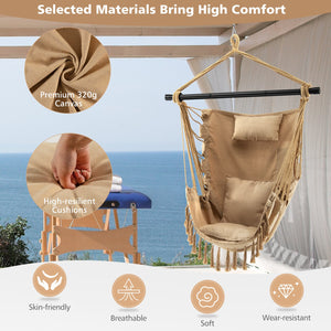 Hanging Rope Swing Chair with Soft Pillow and Cushions-Beige view 5