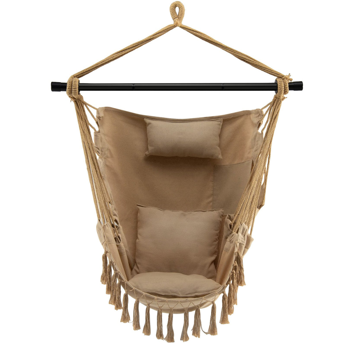 Hanging Rope Swing Chair with Soft Pillow and Cushions-Beige view 6