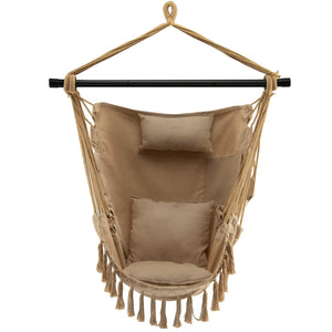 Hanging Rope Swing Chair with Soft Pillow and Cushions-Beige view 6
