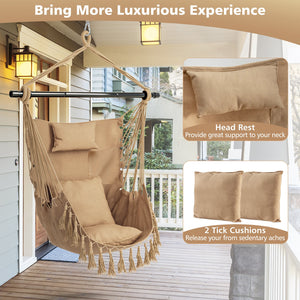 Hanging Rope Swing Chair with Soft Pillow and Cushions-Beige view 7