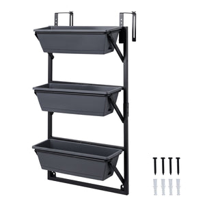 Hanging Vertical Planter Wall-mounted Adjustable with Detachable Hooks-Black