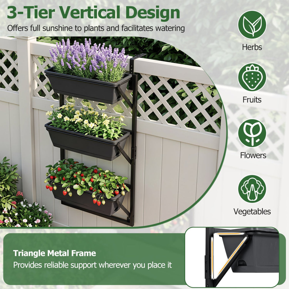 Hanging Vertical Planter Wall-mounted Adjustable with Detachable Hooks-Black view 5