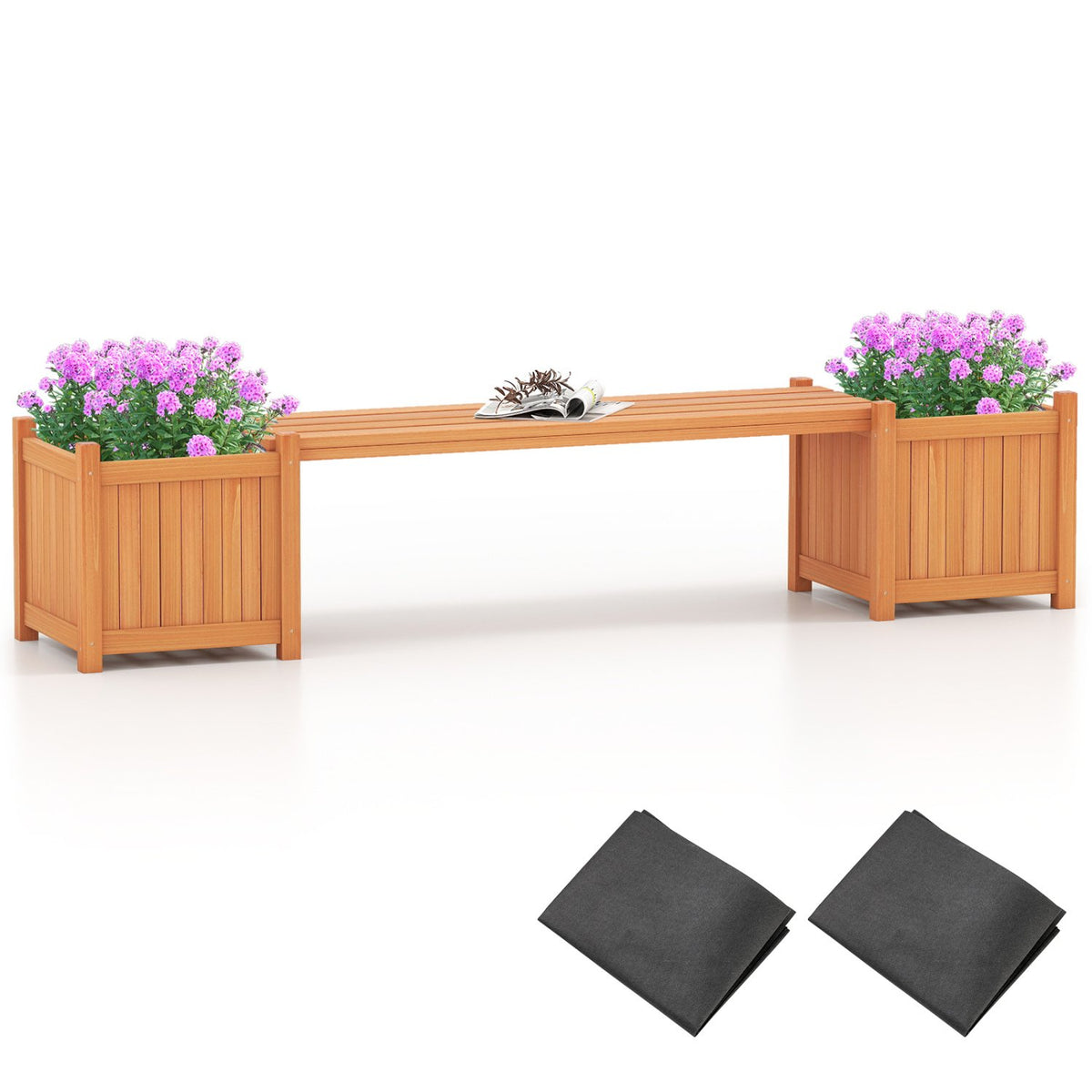 Hardwood Planter Box with Bench Garden Bench with 2 Side Flower Boxes view 4