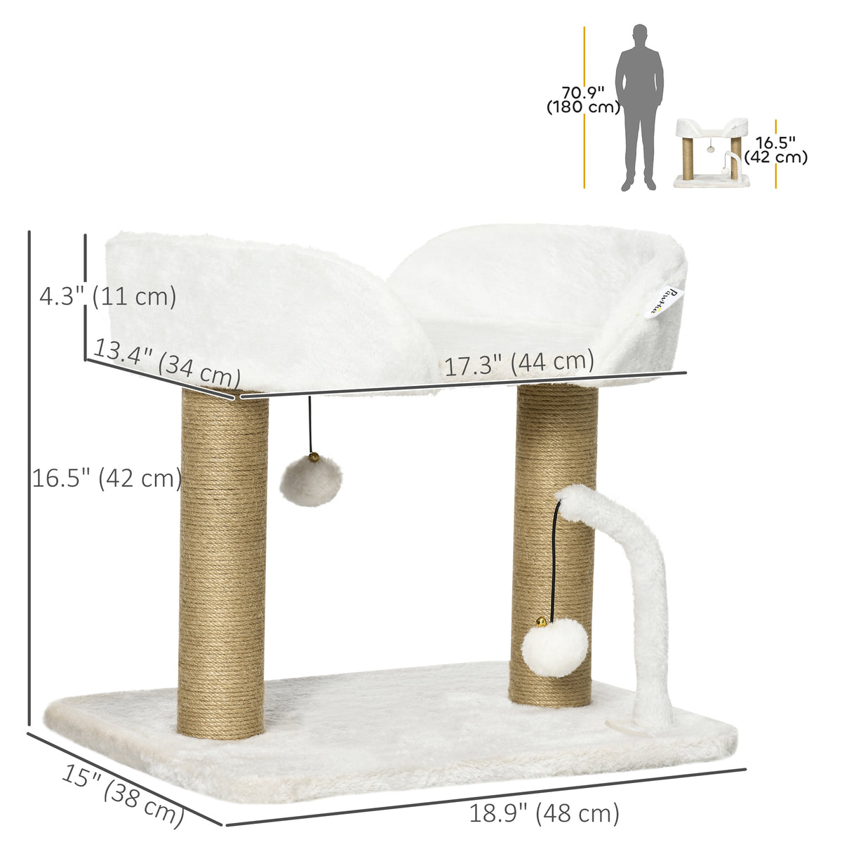Cat Tower Condo for Indoor Cats, Small Cat Tree with Jute Scratching Posts, Top Perch, Dangling Balls – view 9