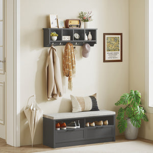 Coat Rack Wall Mount with Shelf, 28" Wall Coat Rack with 5 Hooks and 4 Compartments for Living Room – view 5