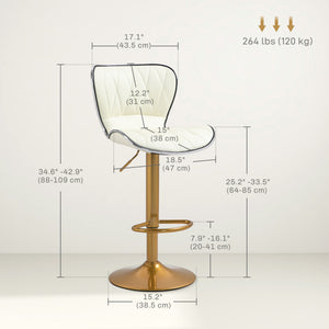Counter Height Bar Stools Set of 2, Adjustable Height Bar Chairs with Swivel Seat, PU Leather Upholstery