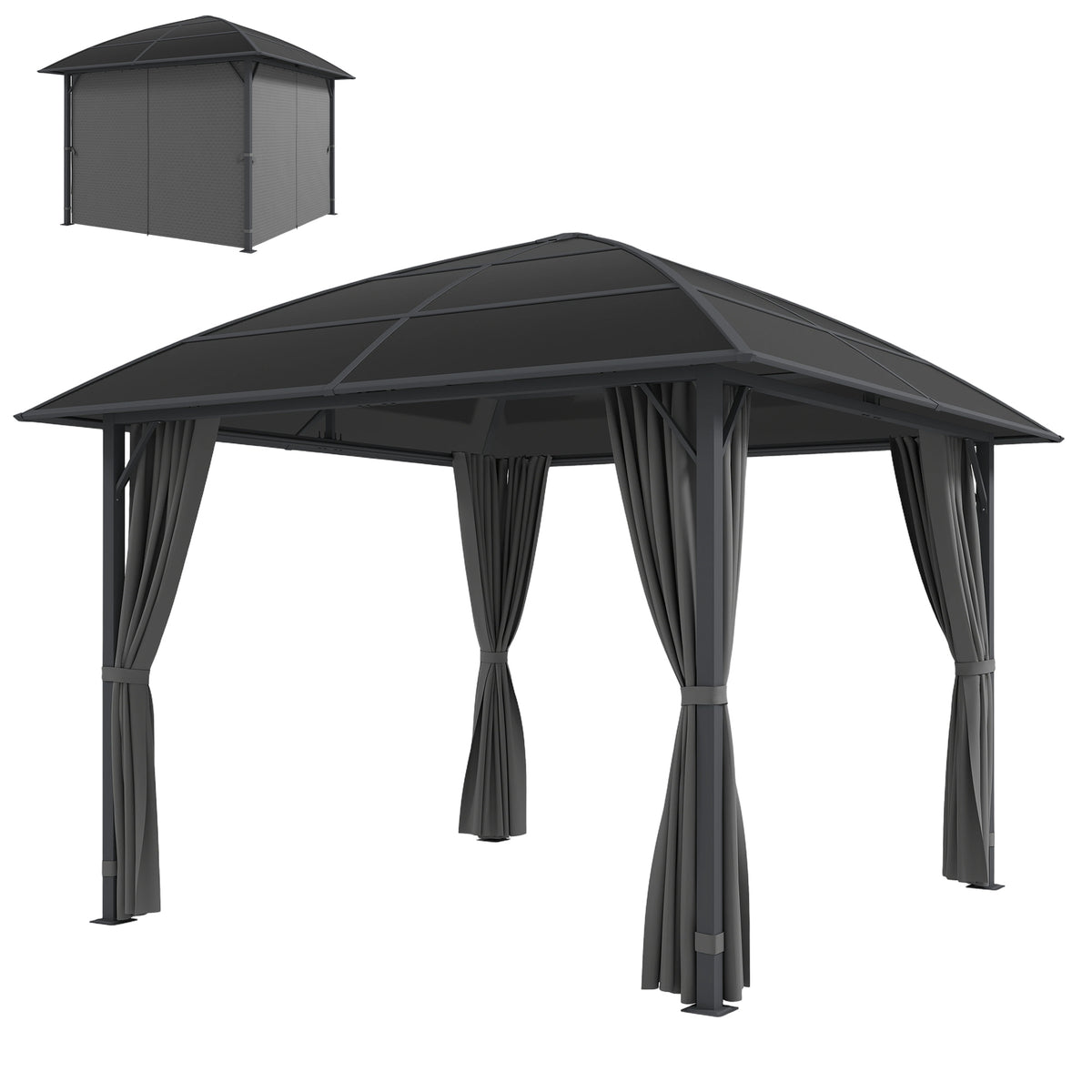 10' x 10' Outdoor Hardtop Gazebo Canopy with UV60+ Polycarbonate Roof, Steel Frame, Central Hook, Curtains – view 15