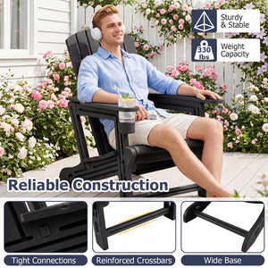 HDPE Adirondack Chair with Cup Holder and Wood-Like Texture High Back for Garden-Black view 8