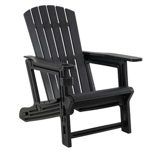 HDPE Adirondack Chair with Cup Holder and Wooden Texture for Patio-Black