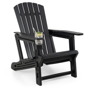 HDPE Adirondack Chair with Cup Holder and Wooden Texture for Patio-Black view 3