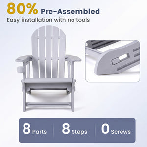 HDPE Adirondack Chair with Cup Holder and Wooden Texture for Patio-Gray view 7