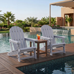 HDPE Adirondack Chair with Cup Holder and Wooden Texture for Patio-Gray view 9