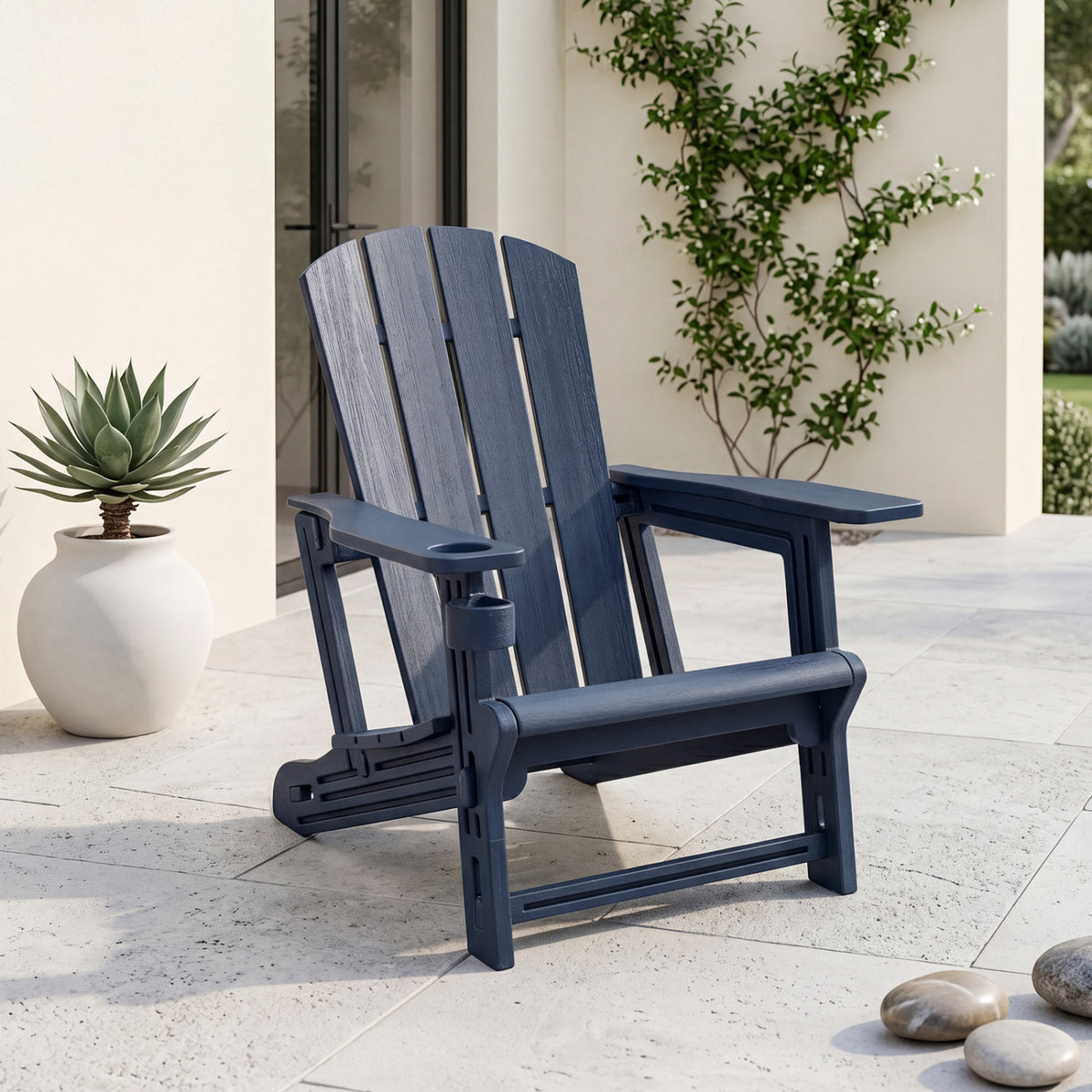 HDPE Adirondack Chairs with Realistic Wood Grain for Backyard Lawn-Blue view 2