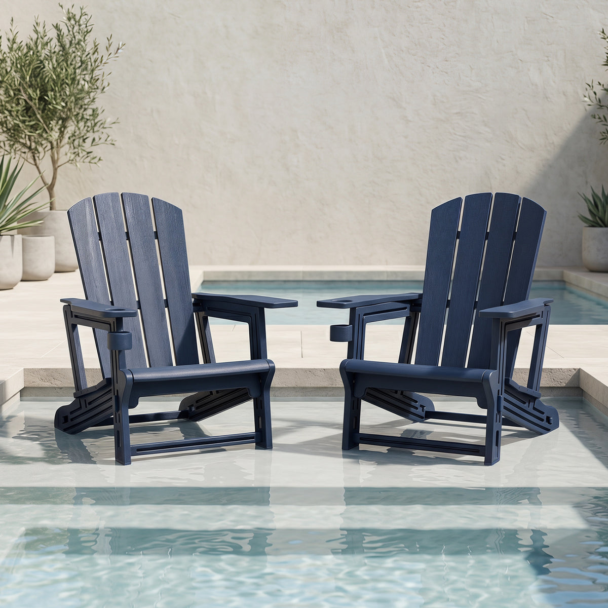 HDPE Adirondack Chairs with Realistic Wood Grain for Backyard Lawn-Blue view 3