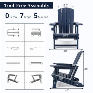 HDPE Adirondack Chairs with Realistic Wood Grain for Backyard Lawn-Blue view 5