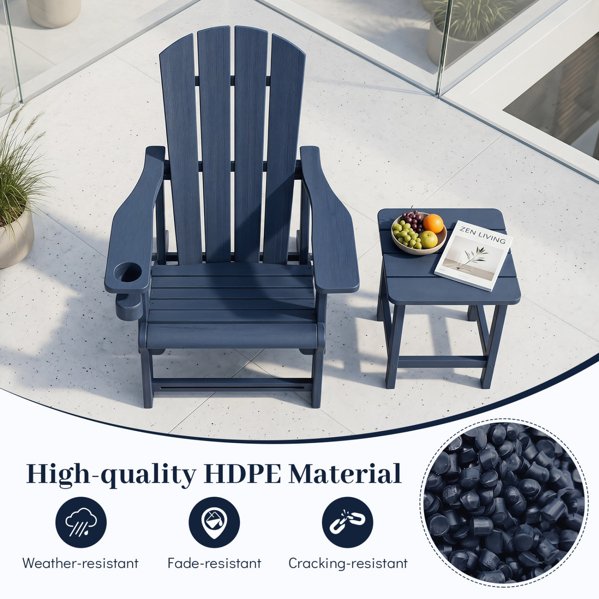 HDPE Adirondack Chairs with Realistic Wood Grain for Backyard Lawn-Blue view 6