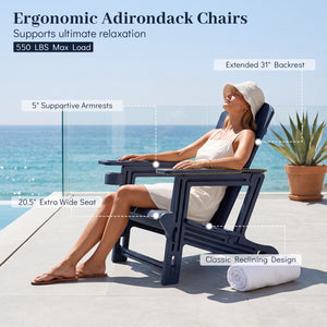 HDPE Adirondack Chairs with Realistic Wood Grain for Backyard Lawn-Blue view 8